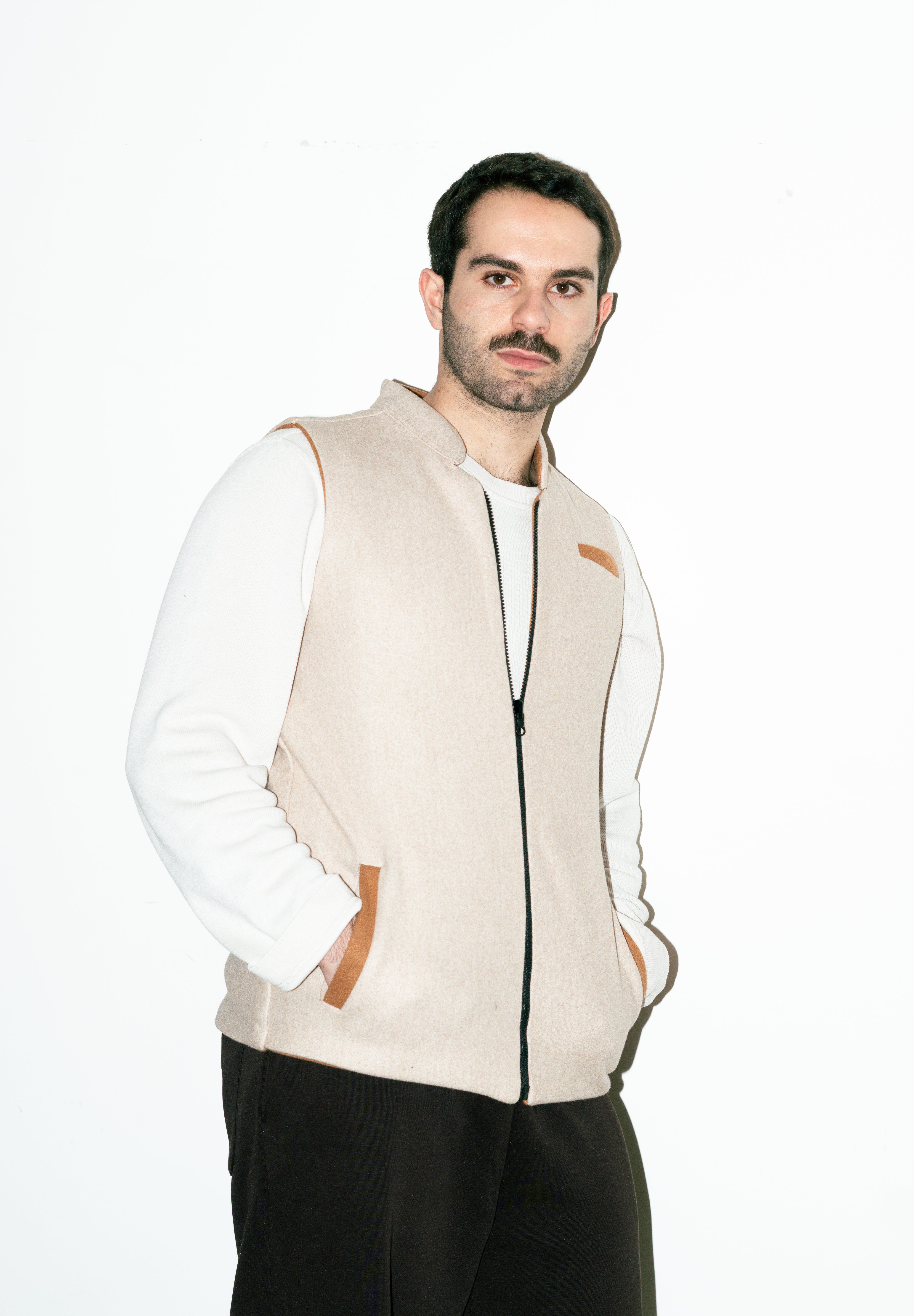 Al-Sudeiri Vest / Reversible - Coconut and Tan (With Zip)