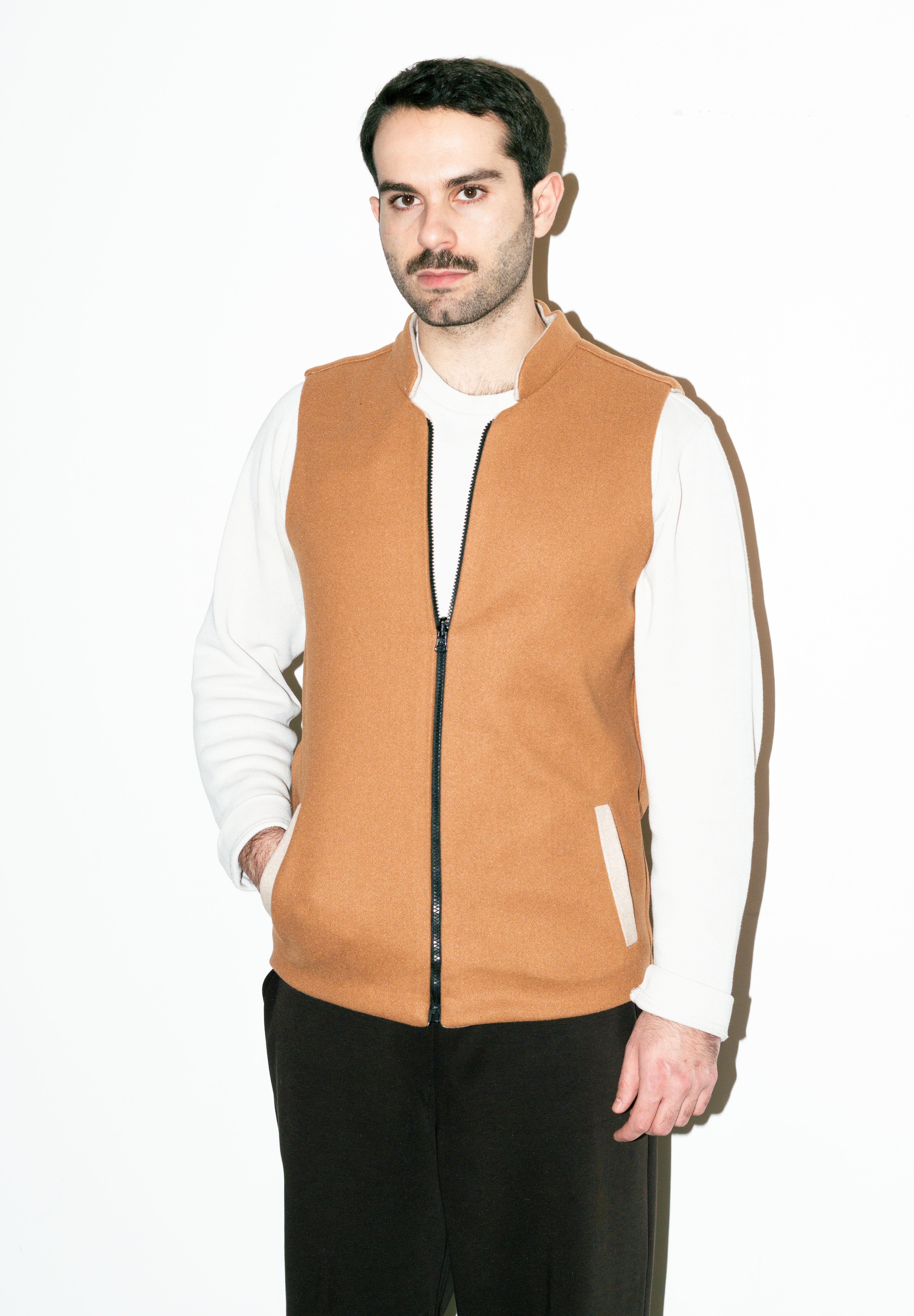 Al-Sudeiri Vest / Reversible - Coconut and Tan (With Zip)